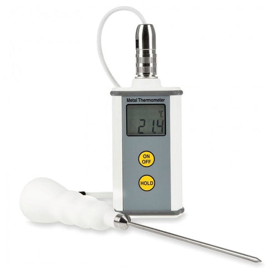 Un Thermomètre en métal Therma 20 de Thermomètre.fr avec un thermomètre attaché, adapté pour mesurer les températures avec précision.