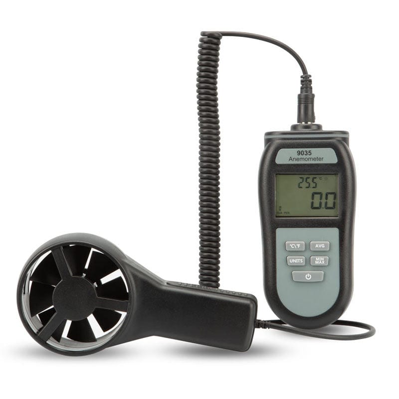 Un Thermomètre anémomètre 9035 avec un ventilateur attaché dessus.
